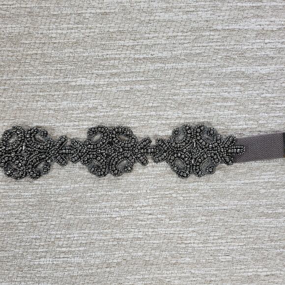 VTG Beaded Belt Womens Gunmetal Gray Stretch Elastic Wide Waist Snap Closure main image 15